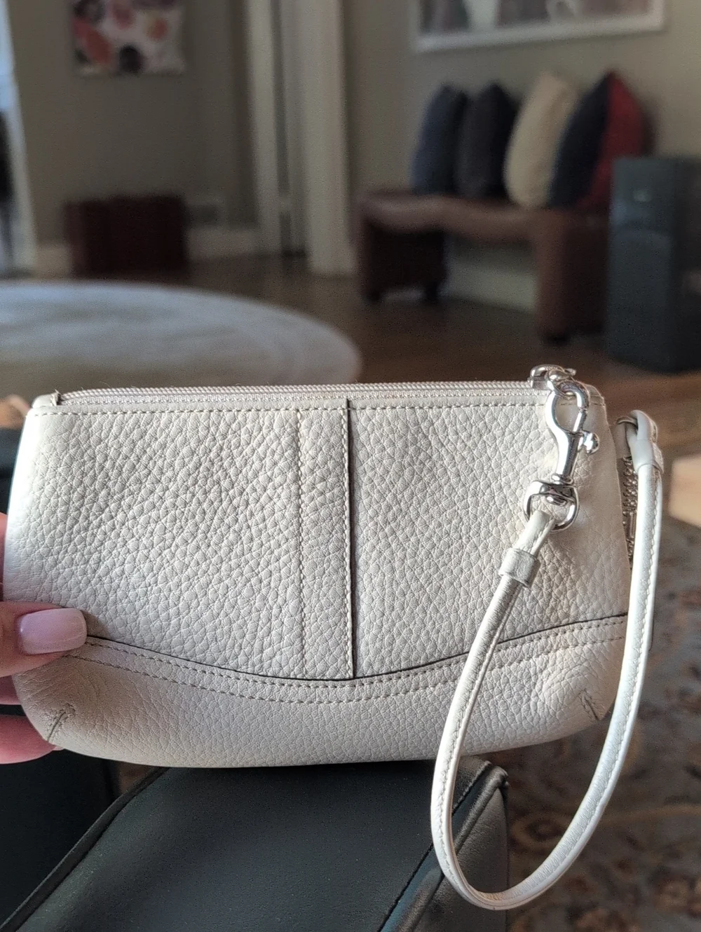 Coach Cream Pebbled Leather Wristlet with Hangtag